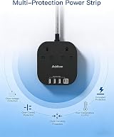 Addtam 3M Extension Lead Power Strip 2 AC Outlets 4 USB Ports Braided Cord view 5