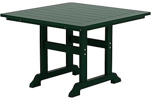 WestinTrends Malibu Outdoor Dining Table, All Weather Poly Lumber Adirondack 43" Trestle Square Patio Table with Umbrella Hole, Dark Green