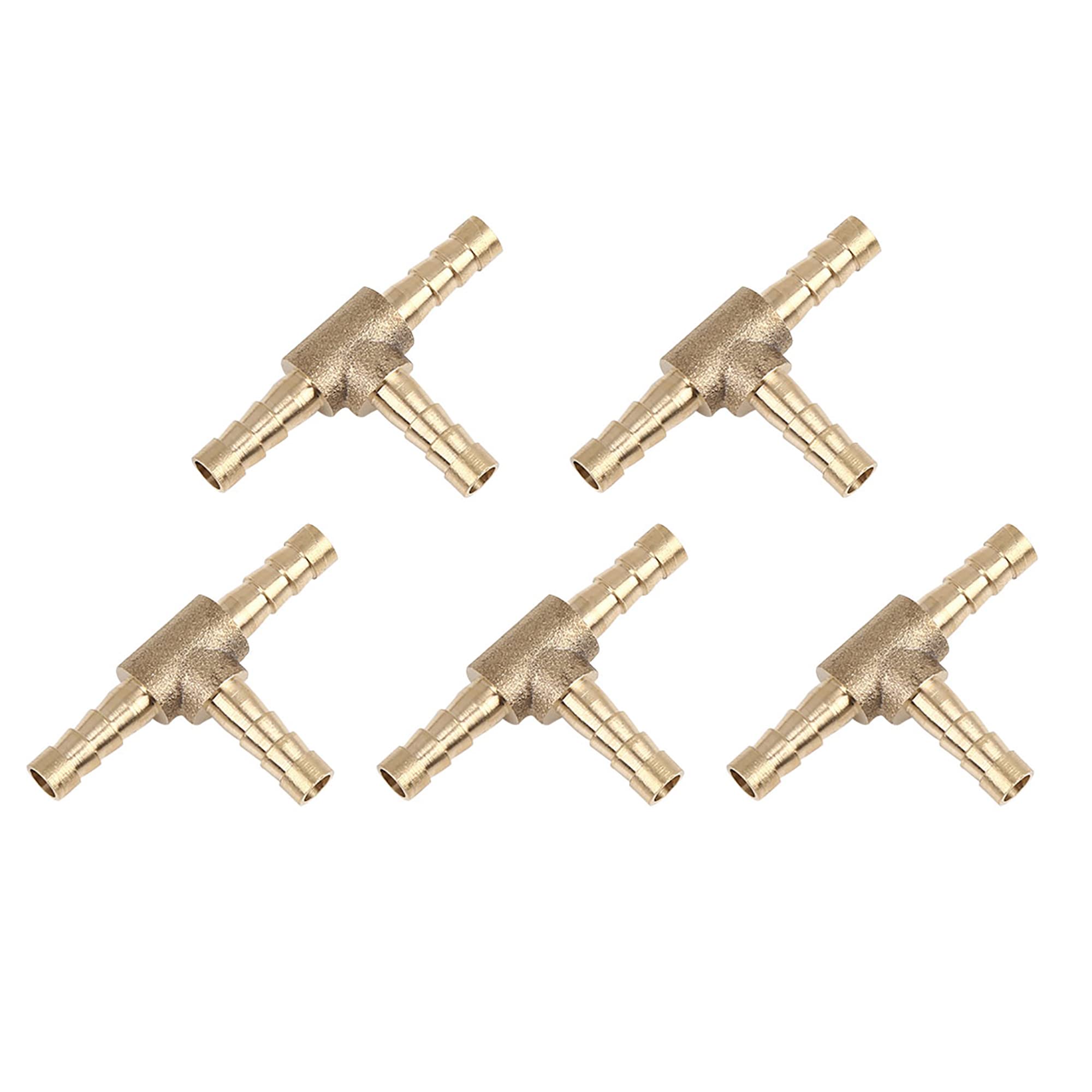 X AUTOHAUX 5mm Hose Barb Brass Joiner Tee 3 Way Adaptor for Air Water Oil 5pcs