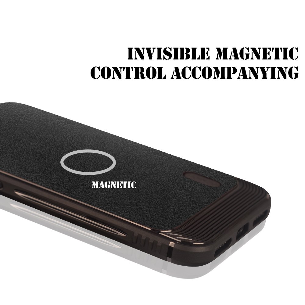 iPhone X case, MagicSky Ultra Slim Premium PU Leather Shock-absorbing Protective Bumper Case Cover with Built-in Nickel Metal Plate work with Universal Magnetic Phone Car Mount Holder - Black
