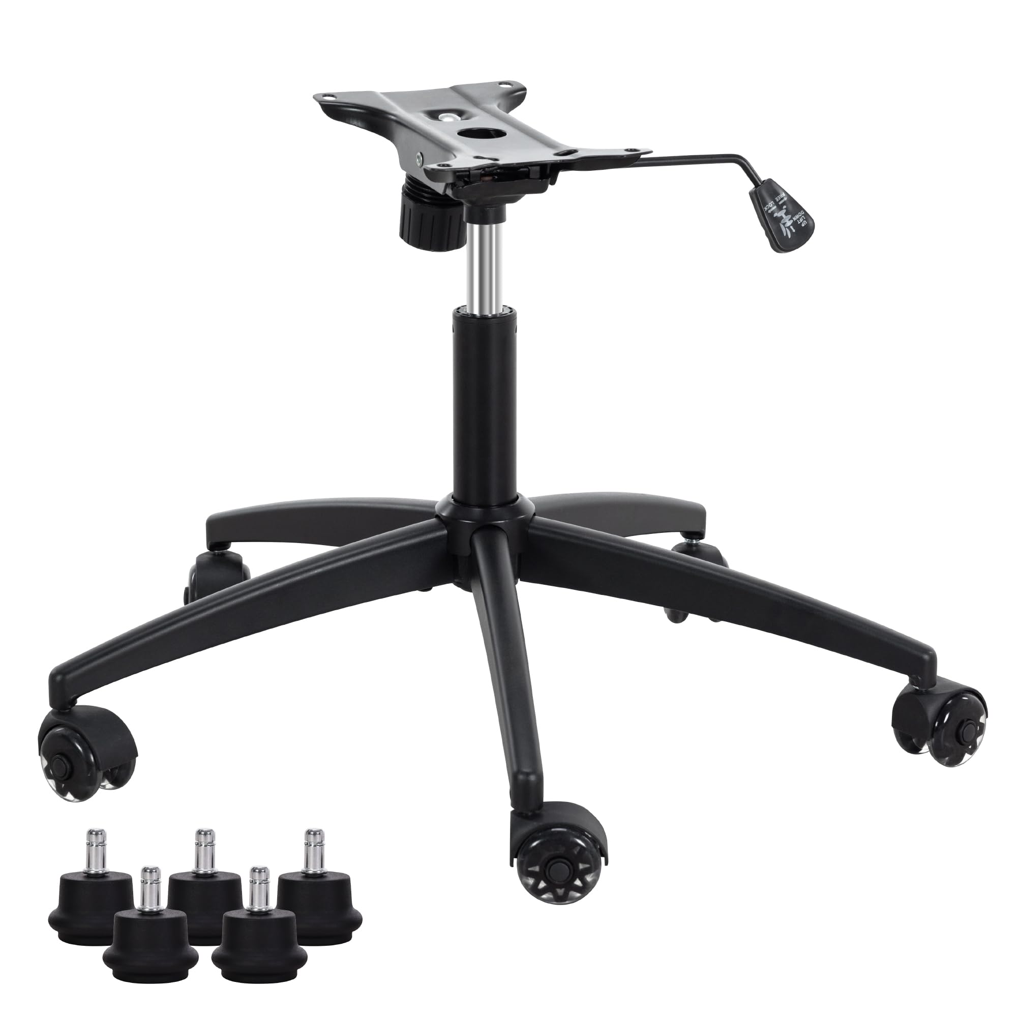 Photo 1 of Frassie Heavy Duty Gaming Office Chair Metal Base Set Replace Part with Bottom Plate Stand Cylinder, 5 Wheels Bell Glides Replacement (Black)