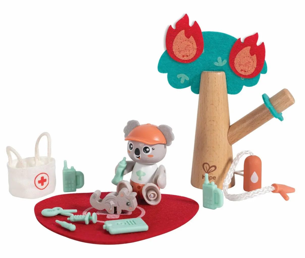 Hape Forest Fire Rescue Playset, Koala & Accessories, Sustainable Materials, Ages 3+, Role Play Fun