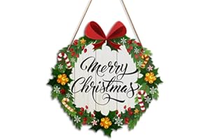 BANLAI Farmhouse Merry Christmas Welcome Home Sign - Wooden Wall Decor Plaque for Front Door, Porch, Kitchen, Holiday Party