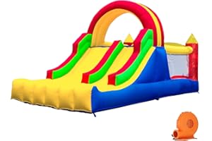 HuaKastro 16x7.2FT Inflatable Bounce House with 2 Racing Slides & Large Climbing Wall, 3 in 1 Kids Inflatable Trampoline Rainbow Jumping Castle Kids Backyard Playgrounds - with Air Blower