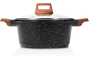 ESLITE LIFE Nonstick Stock Pot with Lid, 5 Quart Granite Casserole Large Soup Pot Pasta Cooking Pot, Induction Compatible, PTFE & PFOA Free, Black