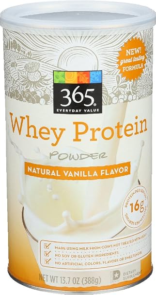 Amazon Com 365 Everyday Value Whey Protein Powder Natural Vanilla Flavor 13 7 Oz Prime Pantry