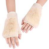 PURFUN Winter Chic Beads Knitted Gloves Driving Writing Typing Short Fingerless Mitten