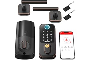 Smart Front Door Lock Set: NUTOMO Keyless Entry Fingerprint Deadbolt with Handle Set Digital Keypad Door Locks Alexa APP Remote Control Auto Lock Bronze