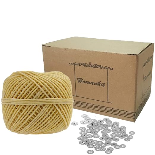 Homankit 200ft Spool Beeswax Hemp Candle Wick,100 pcs Candle Wick