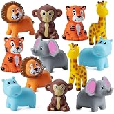 Mini Zoo Animal Bath Toys (12-Pack) Vinyl Rubber Safari Animal Figures | Squeezable Jungle Bath Tub Toys for Kids, Baby Showers, Birthday Party Supplies, Cake Decorations, Table D&eacute;cor &amp; Favors