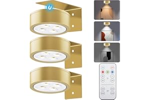 SIXDEFLY Picture Lights for Wall, 3 Lighting Modes Magnetic Art Display Light,Battery Operated Led Painting Light with Remote Control Dimmable & Timer,3Pack Gold