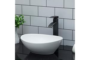 Kichae Oval Vessel Sink 16"x13" Bathroom Sink Egg Oval Shape Above Counter White Porcelain Ceramic Vessel Vanity Sink Art Basin