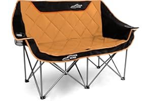 FAIR WIND Oversized Fully Padded Camping Chair Folding Loveseat Camping Couch Double Duo Chair Heavy Duty Quad Fold Arm Chair with Cup Hold - Supports 650 LBS Orange