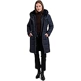 TAHARI Women's Slim Fit Puffer Coat With Attached Hood, Faux Fur Collar, Interior Bib & Hand Warmer Pockets