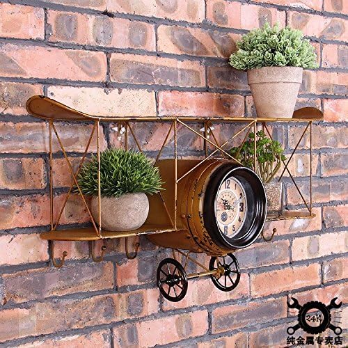 GFEI Retro biplane, clock hanging, iron fighter model / wall decorations, creative shelf,A
