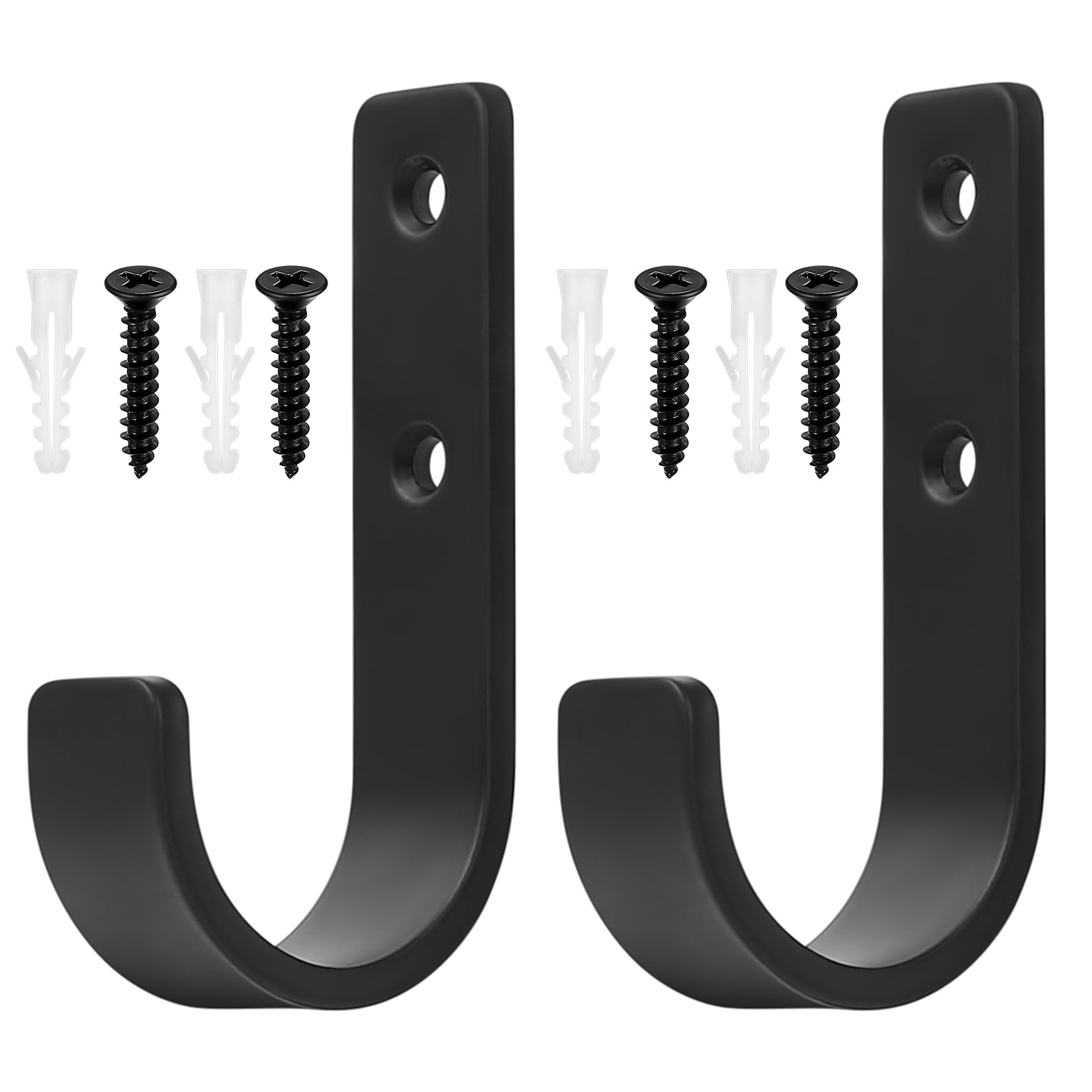 QJKEJI Heavy-Duty Garage Hooks for Hanging Metal J Utility Hooks Ladder Hook for Garage Wall Tool Storage Hook for Shed Garden Tools (2, Black)