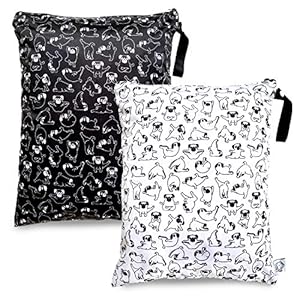 2pcs Waterproof Reusable and Washable Wet Dry Bag Baby Clothes Diaper Stroller Water Resistant Swimsuit Travel…