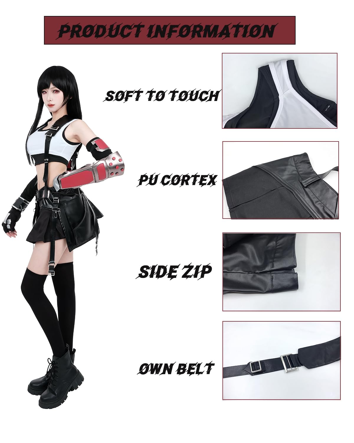 LTAKK Tifa Lockhart Cosplay Costume with Wig Women FF7 VII Tifa Cosplay Costume