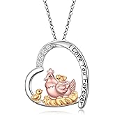 JZMSJF S925 Sterling Silver Chicken Necklace Mother Hen Necklace Cute Animal Pendant Jewelry Gift For Women