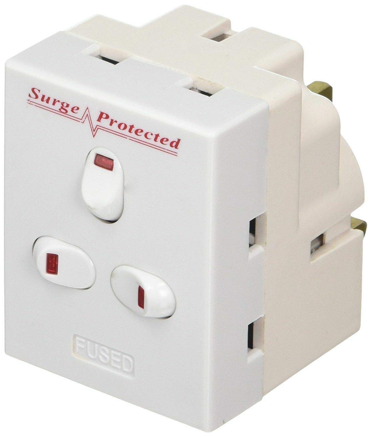13 A 3 Way 3 Gang Switched Surge Protected 3 Pin UK mains Plug-In Adapter with Neon Switch On Off Indicators White