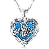 SOULMEET Cameo Sunflower Heart Locket Necklace That Holds 3/4/5 Pictures, Sterling Silver You are My Sinshine Expandable Pictures Locket Necklace Keep Family Members Near to You