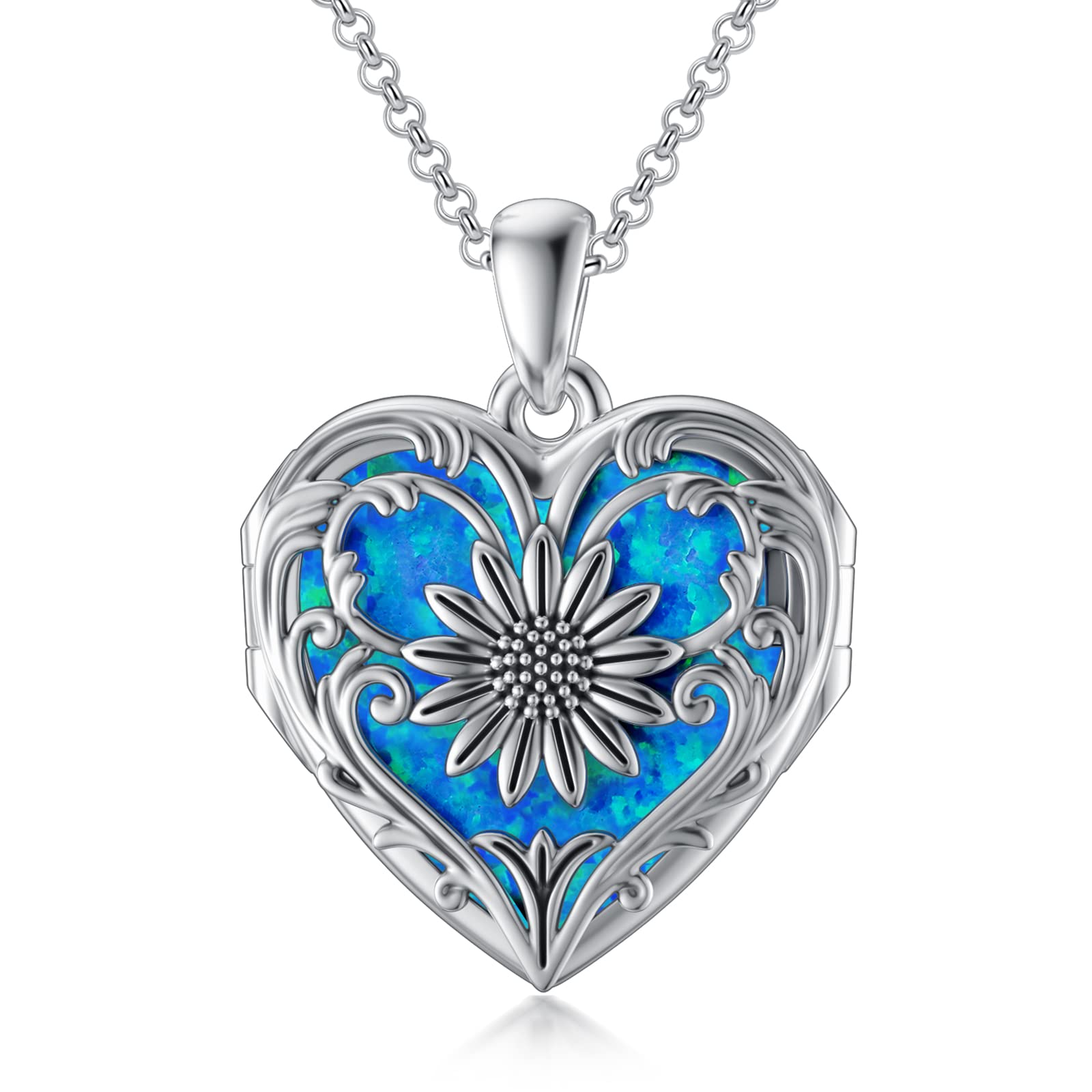 SOULMEET Opal Sunflower Heart Locket Necklace That Holds 3 Pictures, You Are My Sunshine Locket Necklace, Keep Family Members Near to You (Locket only)