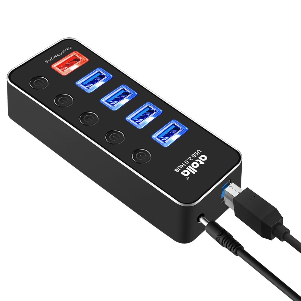 Atolla USB Hub Powered, 4Port USB 3.0 data Hub+1 Smart USB Charging