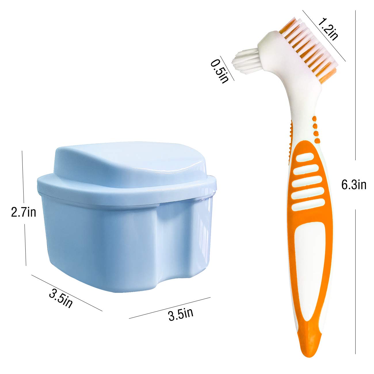 Denture Box Case with Brush, Travel Portable False Teeth Cup with Strainer, Denture Bath Container for Complete Cleaning Care (Light Blue) : Beauty