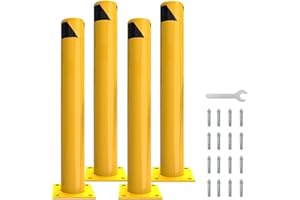 COWEHUN 42" Safety Bollard Post, 4.5 Inch Outer Diameter Safety Barrier Bolts, Bolt Fixing, Bright Yellow Steel Column, Protection Against Rust, UV, Oxidation, Suitable for Traffic Control, Lane Barrier-4 PCS