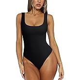 REORIA Women's Sexy Scoop Neck Sleeveless Bodysuit Backless Double Lined Tank Tops