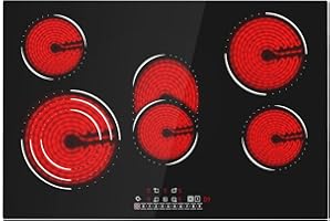 Davivy 30 inch Electric Cooktop 5 Burner,Drop in Electric Stovetop -Timer & Child Safety Lock,9 Heating Level,Over Temperature Protection,Sensor Touch Control,220~240V Hard Wire,8600W