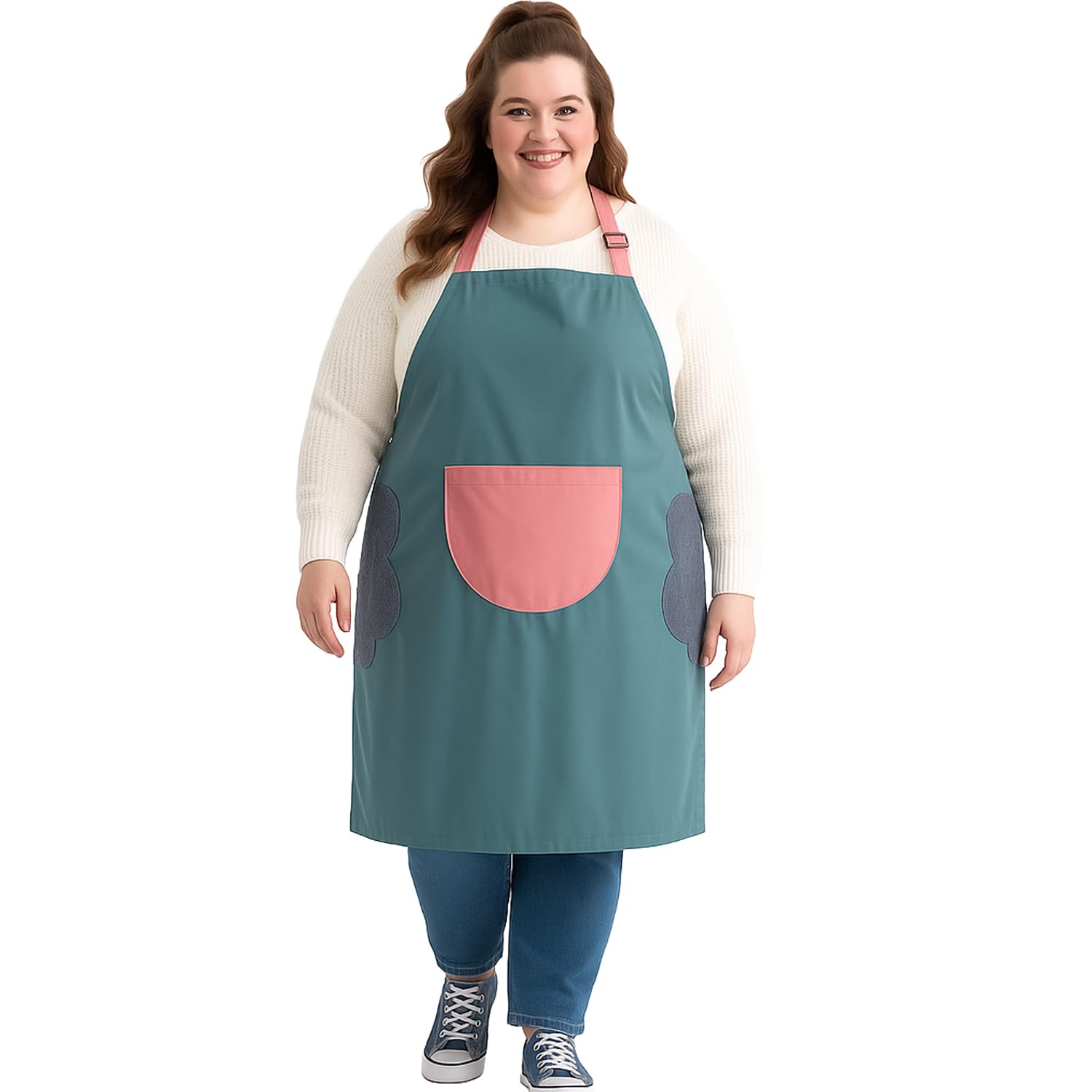 Urby Kitchen Cooking Aprons for Women with Pockets Plus Size with Hand Wiper Round Pockets,Ideal For XL XXL or Waist W38+. Extra Large and Long. Use As Full Coverage apron(Blue)