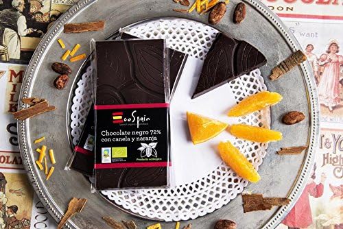 Organic Black Chocolate 72% with Cinnamon and Orange. 95 Gr. Organic Product
