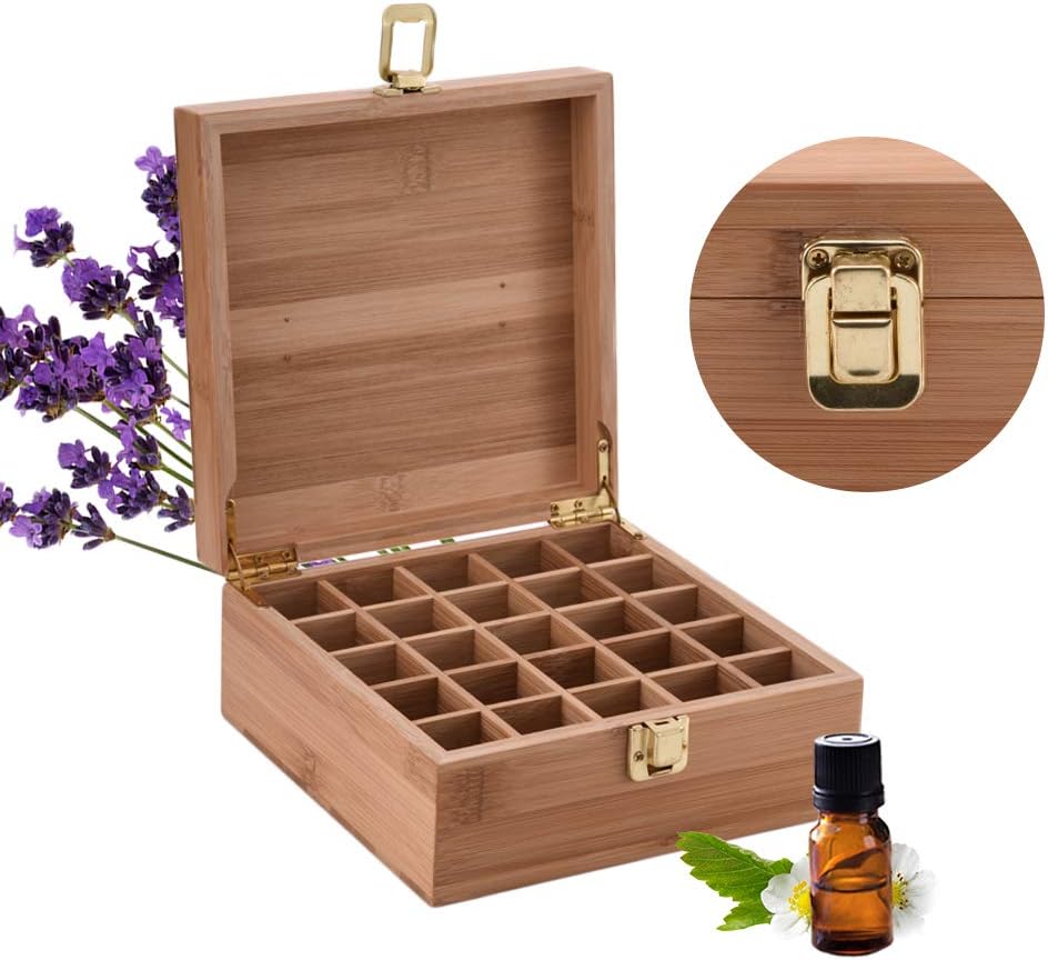 BrilliantDayNatural Pine Wood Essential Oil Wooden Storage Box Case, 25 Compartment Stores Essential Oils Bottles, Nail Polish or Lipsticks for Travel and Presentation Gift Box