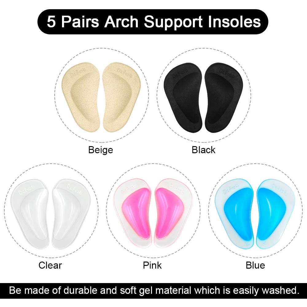 Dr. Foot\'s Arch Support Shoe Inserts for Flat Feet, Plantar Fasciitis, Adhesive Arch Pads for Relieve Pain for Women & Men (5 Colors)
