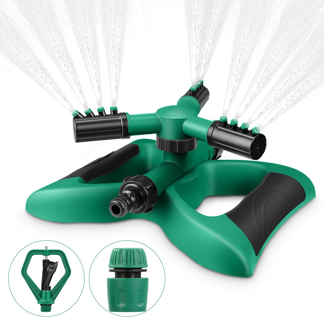 Magicfun Irrigatore Per Giardino，Irrigatore Rotante Sprinkler 360 °Rotante Spruzzatore A 3 Bracci A Lungo Raggio，Adatto per Prato, Giardino, Verde e Nero