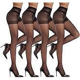 LADYFAN 4 Pairs Women's Sheer Tights 20 Denier Control Top Pantyhose with Reinforced Toes