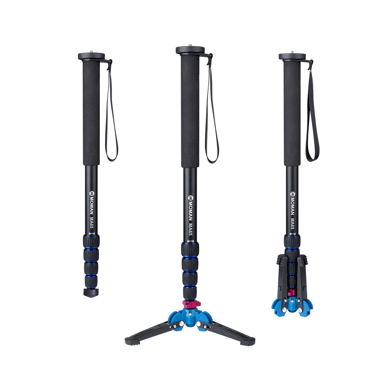 Monopods For Cameras, Moman Monopod with Feet Lightweight Portable Aluminum Alloy Extendable DSLR Monopod Tripod Base Stand, up to 65 inch Video Monopod