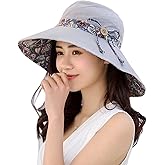 LassZone Cotton Sun Hats for Women UV Protection Beach Hat Reversible Bucket Hat Wide Brim Foldable Sunhat Fishing Cap