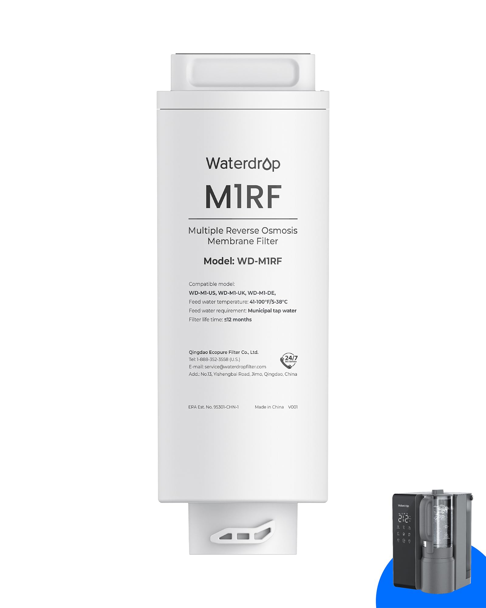 Waterdrop WD-M1RF Filter, Replacement for WD-M1 Countertop Reverse Osmosis System, 12-Month Lifetime