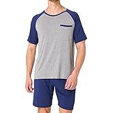 BAMBOO COOL Mens Pajama Set Summer Pjs Sleepwear Short Sleeve Shirts Soft Lightweight Sleep Sets Loungewear with Pockets