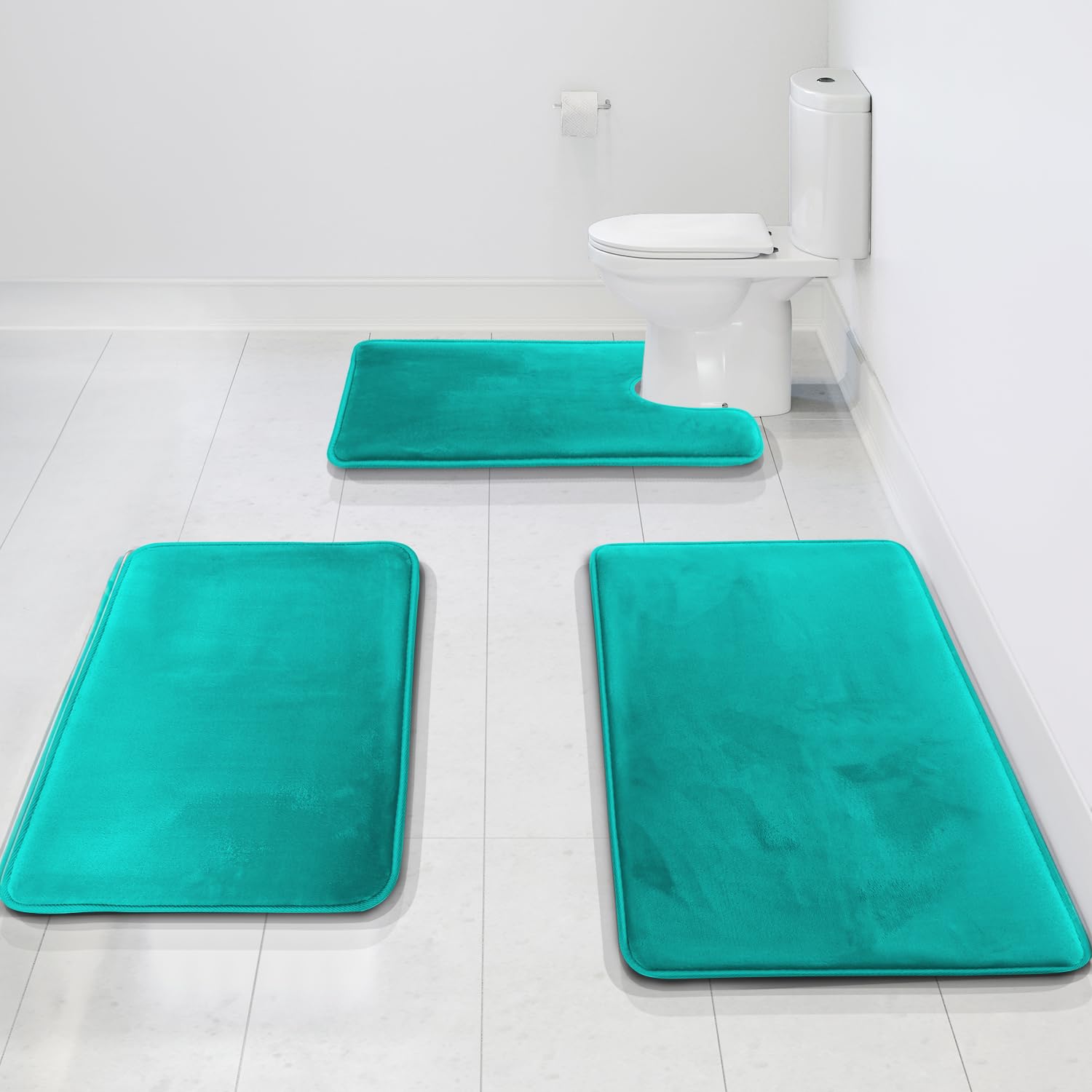 Photo 1 of ***(NOT A COMPLETE SET/ ONLY THE BIG MAT)***Clara Clark 3 Piece Bathroom Rugs Bath Mat Set, Velvet Memory Foam Bath Mats for Bathroom - Non-Slip, PVC Backing Bath Rugs, Washable - Dries Quickly, Teal