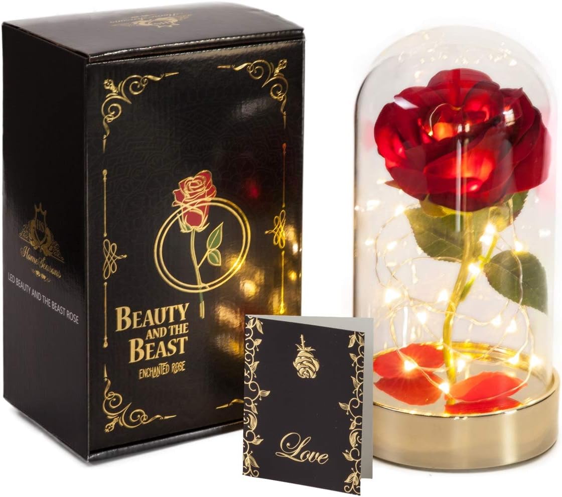 HOMESEASONS Pre-Lit Glass Dome Red Rose-Beauty and The Best Red Rose(10 Inch Height)