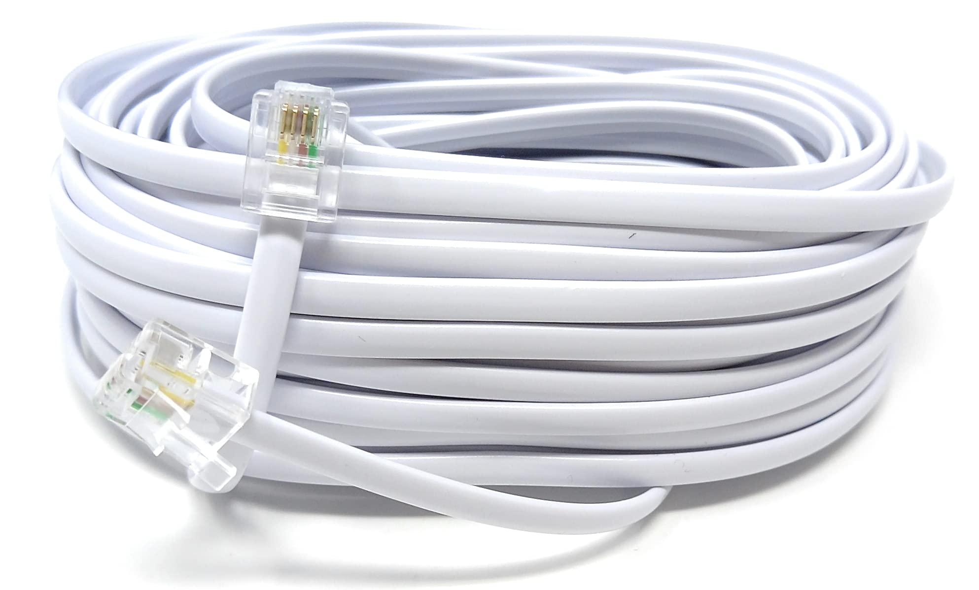 DRUT 10m, RJ11 to RJ11 Telephone Landline Cable ADSL (6P4C) Flat Lead High Speed BT Internet Broadband Male to Male Router, Modem, Phone Extension Wire (33ft, White)