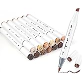 SFAIH Skin Tone Alcohol Markers Brush & Chisel - 12 Dark Portrait Colors, Blendable & Refillable Permanent Art Markers for Adults/Teen/Artists/Creators & Illustrators