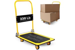 MOUNT-IT! Platform Truck – Folding Hand Truck with 330lb Capacity, Push Cart Dolly with Swivel Wheels, Foldable Flatbed Desig