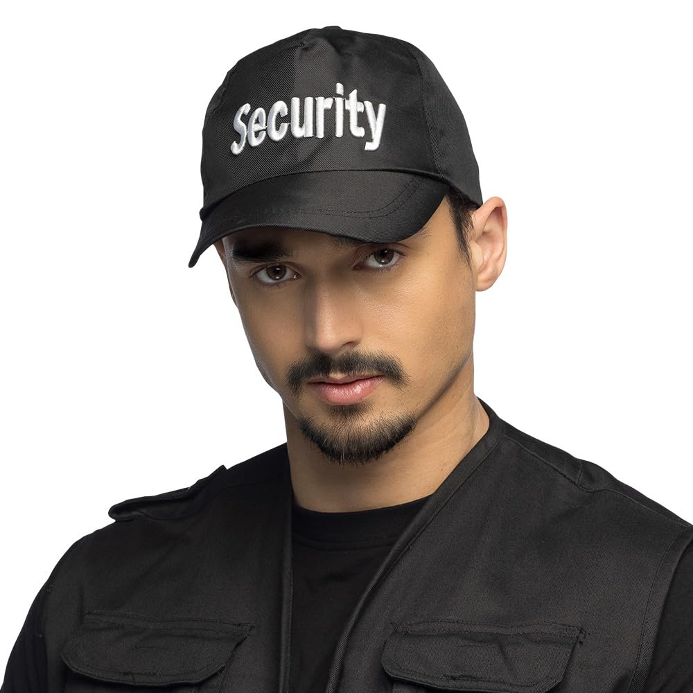 Boland 97058 Security Cap - Adjustable Black Baseball Hat with "Security" Print, Unisex Design for Adults, Perfect for Fancy Dress Costume, Polyester