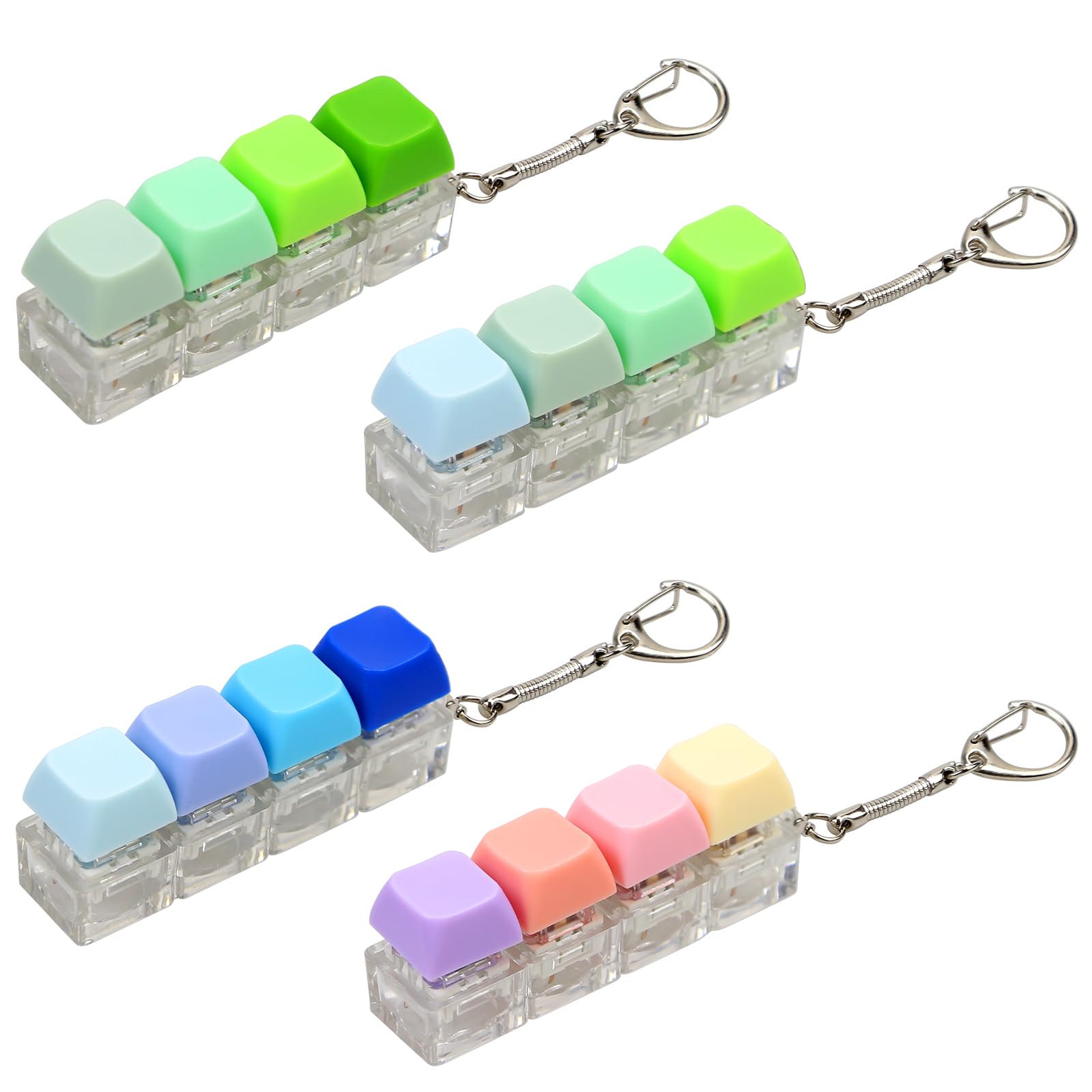 4 Pcs Keyboard Fidget Toys, 4-Button Finger Keyboard Keychain, Stress Relief Fidget Keyboard Clicker, Funny Fidget Keyring (Four keys, Pcs, 4)
