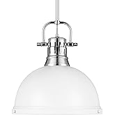 Golden Lighting Duncan 1-Light Pendant with Rod in Chrome with Matte White