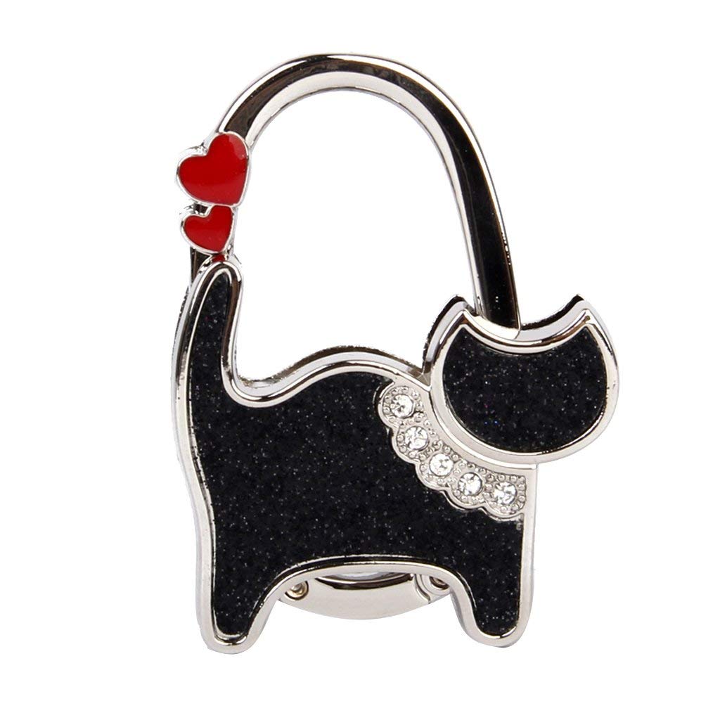 Ladies Table Bag Handbag Purse Hook Hanger Holder Cat Pattern Black, (f54g5)